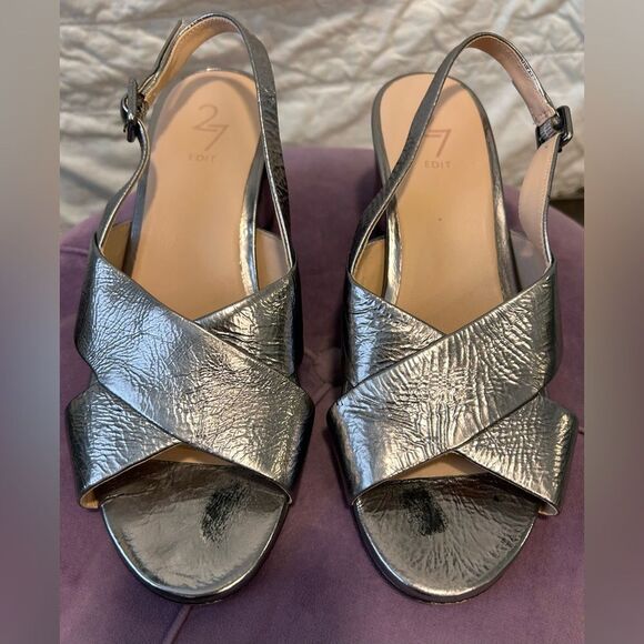 27 EDIT NATURALIZER 27 Edit Della Slingback Sandal In Pewter Leather EUC Size 8W - Picture 1 of 6